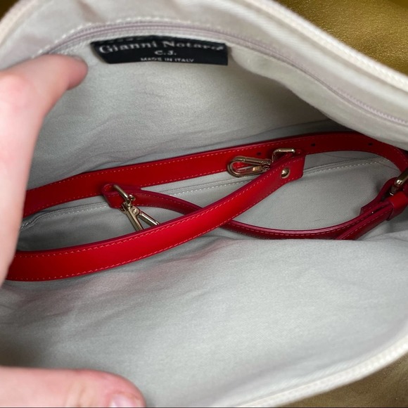Gianni Notaro Made In Italy Leather Red Adjustable Long Strap Shoulder Bag Large - Picture 7 of 8
